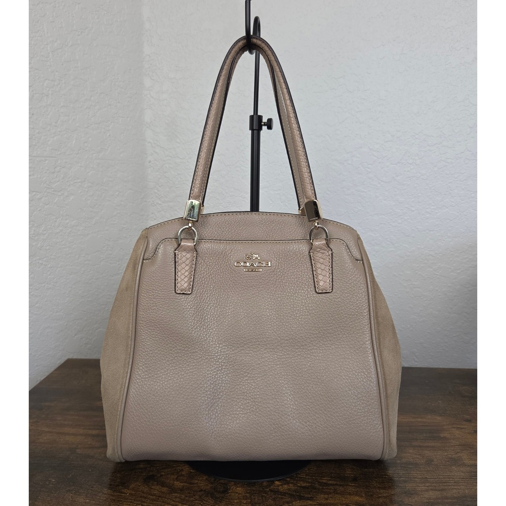 Coach Minetta Satchel Taupe Leather With Suede Side Panels